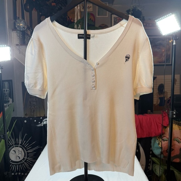Karl Lagerfeld Cream Short Sleeve Tee - Picture 1 of 10